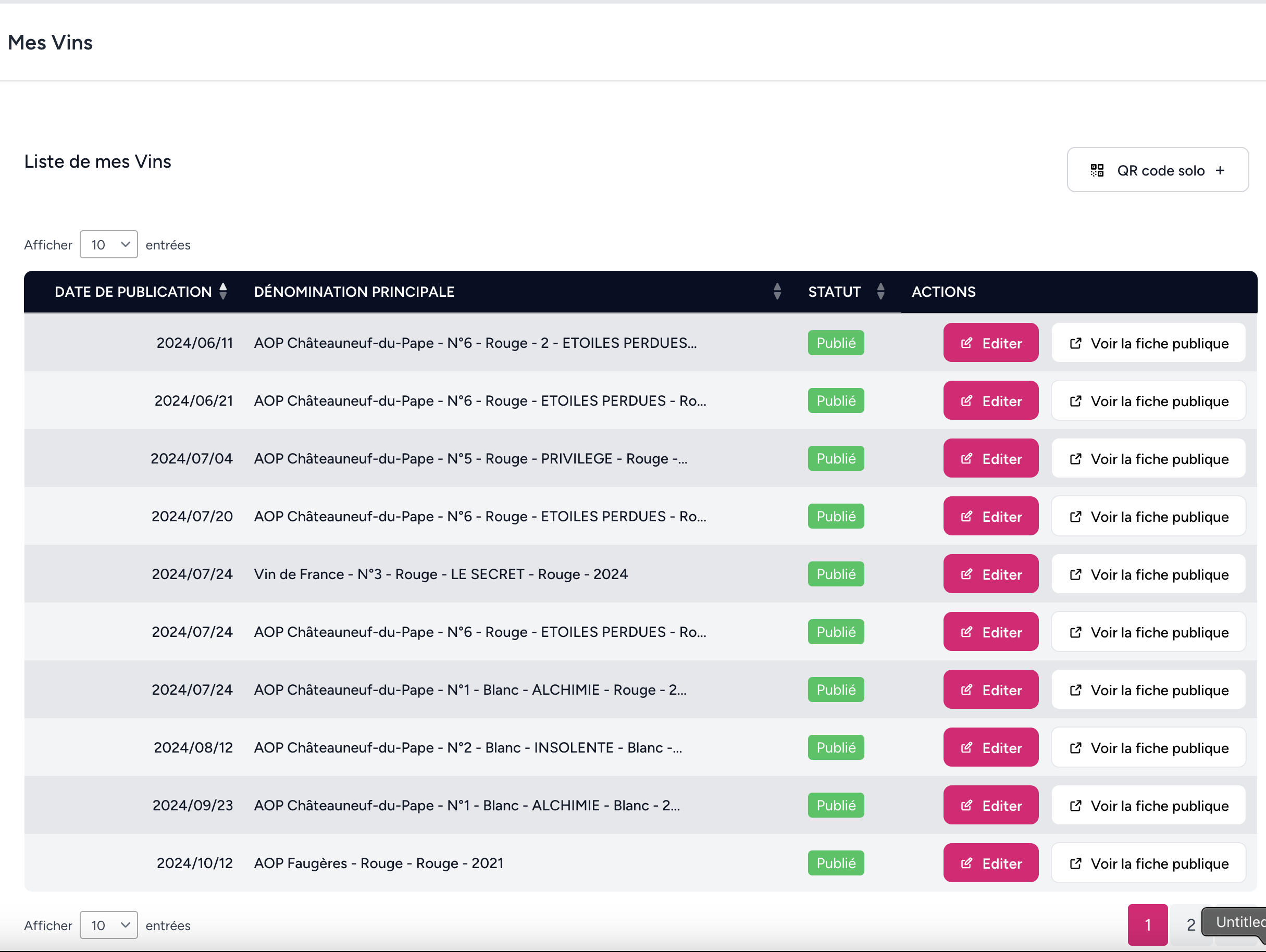 GrapeTrack wine management interface